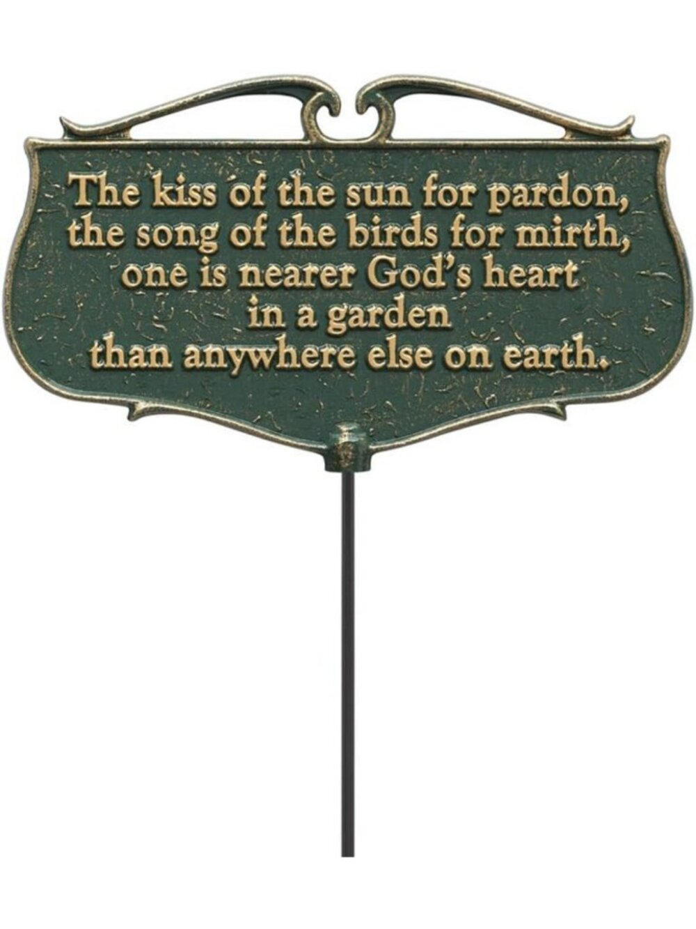 Charming Garden Poem Sign - "The Kiss of The Sun" - Green & Gold Aluminum Decor